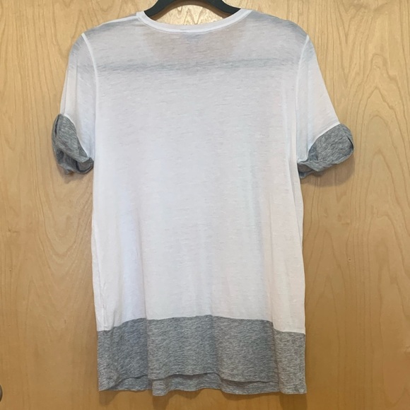 Vince Colorblock Grey & White Crew Cuffed Sleeve Tee - Picture 3 of 10